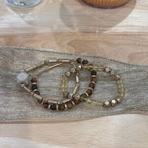 Gold and Brown Beaded Bracelet Set